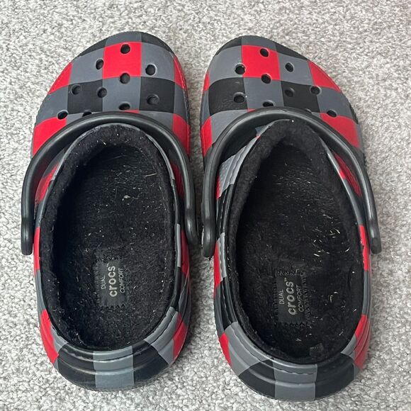 Crocs Classic Clogs, Fleece Lined, Red Black Gray Checkered, Womens Size 9, Men7 - Picture 5 of 9